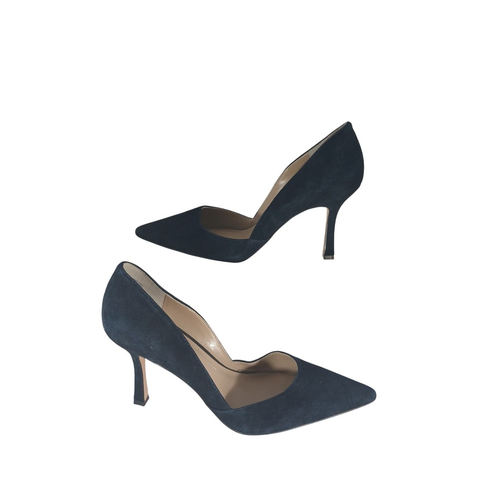 Ann Taylor d'Orsay Pumps 8M Navy Blue Suede Pointed Toe Stiletto Office Siren